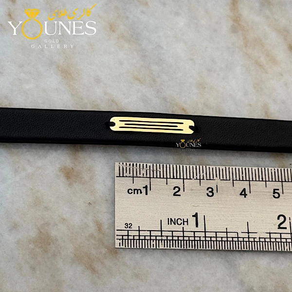 دستبند طلا مردانه چرم مشکی براق